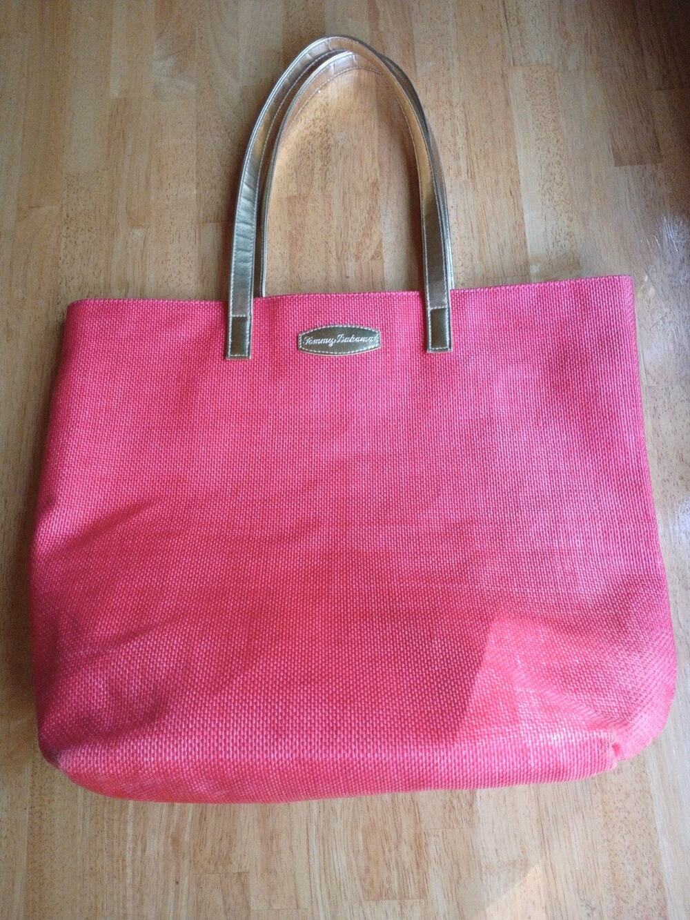 Tommy Bahama Straw Tote Bag Purse Beach Shoulder Travel Orange Gold